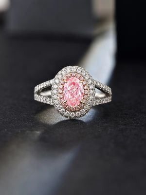 0.89ct مختبر مصنوع صناعي فاينسي وردي CVD الماس IGI معتمدة 18K الذهب الأبيض مجموعة خاتم الماس