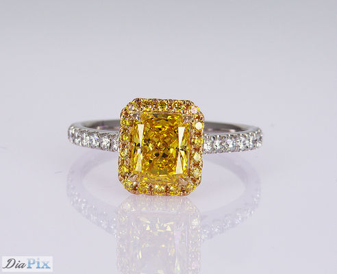 1.1ct الشكل المتوهج الفاخر اللون الأصفر المختبر المخلوق خاتم الماس