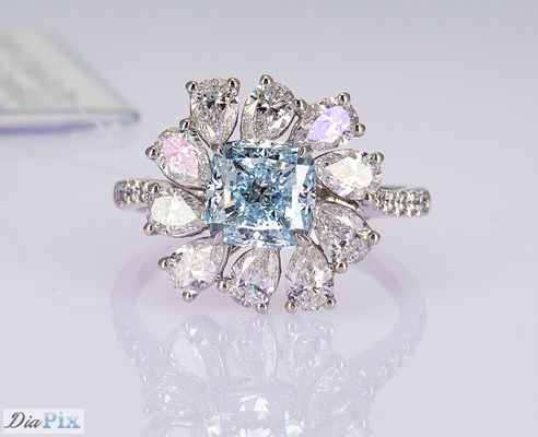 3.284ct الوسادة قطع السماء الزرقاء CVD الماس الاصطناعي الخواتم الفاخرة 18K الذهب الأبيض مجموعة