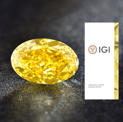 الماس الأصفر المصنوع في المختبر 1.00ct الأصفر الفاخر اللامع VS1 شكل بيضاوي HPHT