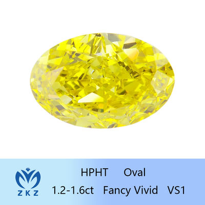 قطعة بيضاوية HPHT مختبر خلق الماس الأصفر 1.2ct-1.6ct شهادة IGI