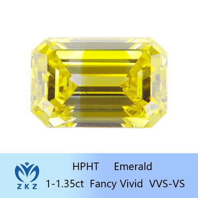 HPHT الماس الزمرد المقطوع من قبل الإنسان الماس الأصفر المختبر 1ct-1.35ct للخواتم