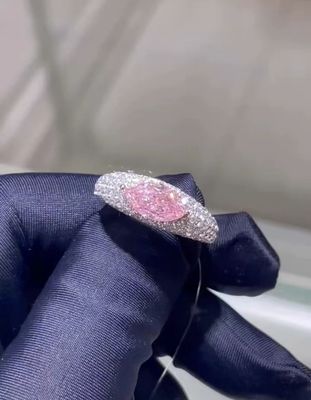 ماركيز مختبر زراعة الماس المجوهرات الوردية CVD الماس حلقة 18k الذهب الأبيض اجتاز الاختبار