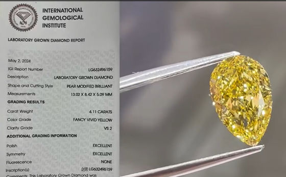 4CT CVD الأصفر المختبر النضج الماس بير شكل فانتزي الصفراء الحيوية الماس الخواتم قلادة