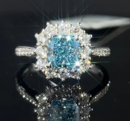 حلقات ألماسية زراعة في المختبر الأزرق 1.29ct حلقة هدية بالماس الاصطناعي للنساء